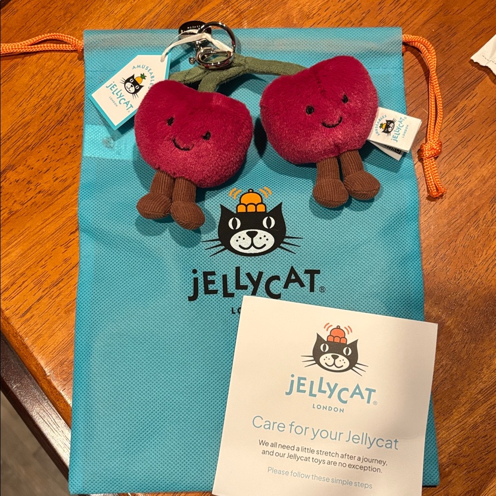 Jellycat Amuseables Cherry Plush Keychain with Blue Bag